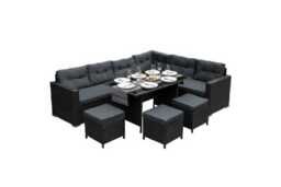 9-Seater Black Rattan Weather-Resistant Garden Lounge Set with Cushions - thumbnail 2