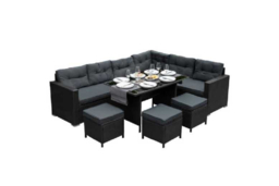 9-Seater Black Rattan Weather-Resistant Garden Lounge Set with Cushions - thumbnail 6