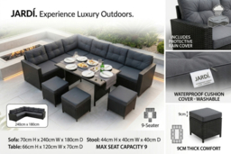 9-Seater Black Rattan Weather-Resistant Garden Lounge Set with Cushions - thumbnail 7