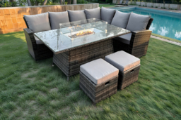 8-Seater Rattan Weatherproof Garden Dining Set with Fire Pit Table - thumbnail 5
