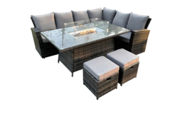 8-Seater Rattan Weatherproof Garden Dining Set with Fire Pit Table - thumbnail 3