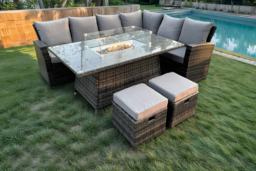 8-Seater Rattan Weatherproof Garden Dining Set with Fire Pit Table - thumbnail 1