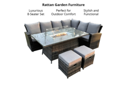 8-Seater Rattan Weatherproof Garden Dining Set with Fire Pit Table - thumbnail 8