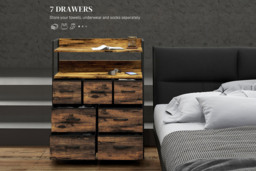 PRICE DROP! Rustic Fabric Chest of Drawers - Steel Frame Bedroom Storage with 4 or 7 Foldable Drawers - thumbnail 3
