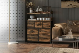 PRICE DROP! Rustic Fabric Chest of Drawers - Steel Frame Bedroom Storage with 4 or 7 Foldable Drawers - thumbnail 1