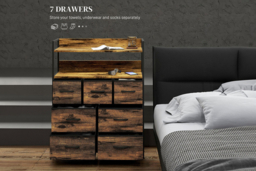 PRICE DROP! Rustic Fabric Chest of Drawers - Steel Frame Bedroom Storage with 4 or 7 Foldable Drawers - thumbnail 7