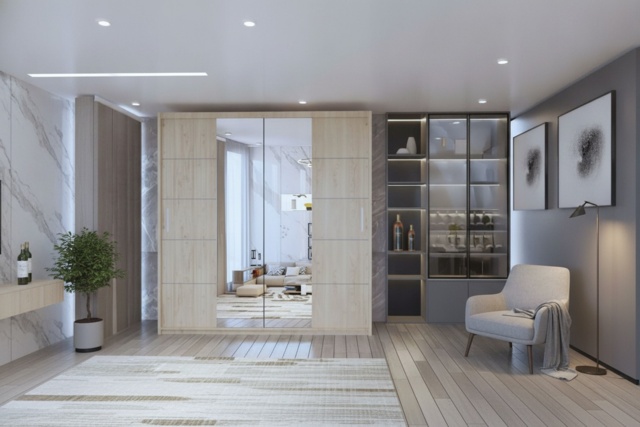 Modern Oak Sliding Door Wardrobe with Mirror - Space-Saving Bedroom Storage, 4 Colours, 120-203cm Wide - image 1