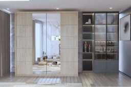 Modern Oak Sliding Door Wardrobe with Mirror - Space-Saving Bedroom Storage, 4 Colours, 120-203cm Wide - thumbnail 1