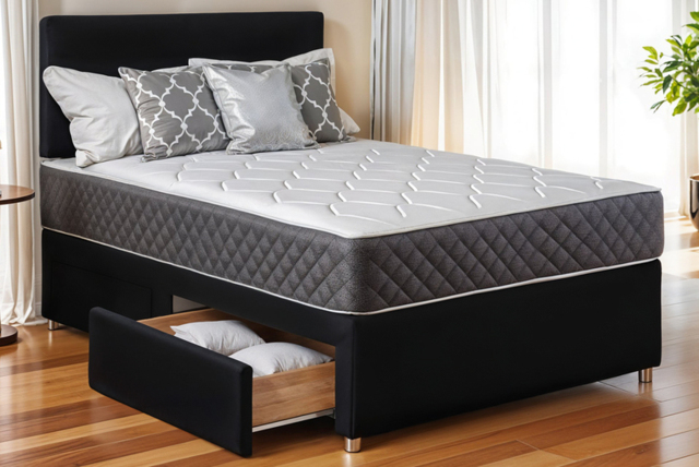 Divan Bed with Headboard & Memory Foam Mattress - Black, All Sizes - image 1