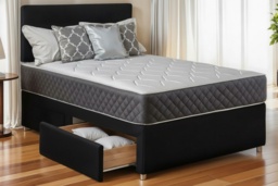 Divan Bed with Headboard & Memory Foam Mattress - Black, All Sizes - thumbnail 2