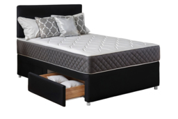Divan Bed with Headboard & Memory Foam Mattress - Black, All Sizes - thumbnail 3