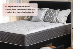 Divan Bed with Headboard & Memory Foam Mattress - Black, All Sizes - thumbnail 8