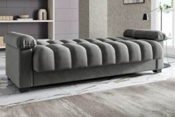 Grey Channel Sleeper Sofa Bed with Soft Pillows & Modern Design - thumbnail 7