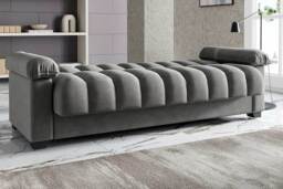 Grey Channel Sleeper Sofa Bed with Soft Pillows & Modern Design - thumbnail 3