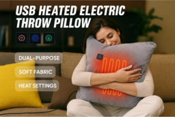 Flannel USB Heated Throw Cushion - Soft Electric Hand Warmer Pillow, 45x45cm - thumbnail 6