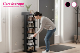 Black 7-Tier Wooden Shoe Rack for Entryways & Bedrooms - thumbnail 2
