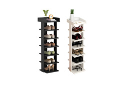 Black 7-Tier Wooden Shoe Rack for Entryways & Bedrooms