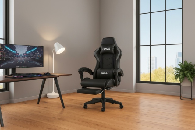 Ergonomic Racing Style Gaming Chair with Footrest - PU Leather, Adjustable Tilt, 130kg Capacity - image 1