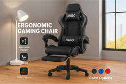 Ergonomic Racing Style Gaming Chair with Footrest - PU Leather, Adjustable Tilt, 130kg Capacity - thumbnail 6