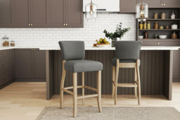 PRICE DROP! Set of 2 Bar Stools with Linen-Upholstered Padded Seats - thumbnail 6