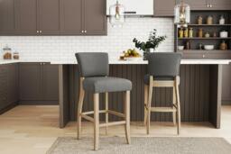 PRICE DROP! Set of 2 Bar Stools with Linen-Upholstered Padded Seats - thumbnail 2