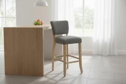 PRICE DROP! Set of 2 Bar Stools with Linen-Upholstered Padded Seats - thumbnail 3