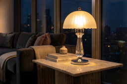 Crystal Table Lamp with Scalloped Frosted Glass Lampshade - thumbnail 4