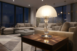 Crystal Table Lamp with Scalloped Frosted Glass Lampshade - thumbnail 6