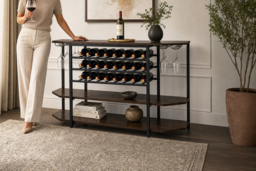 3-Tier Wine Bar Cabinet with Glass Holders, Shelves, and Charging Station - thumbnail 6