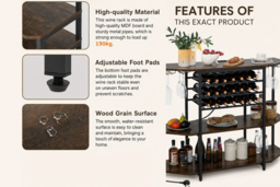 3-Tier Wine Bar Cabinet with Glass Holders, Shelves, and Charging Station - thumbnail 7
