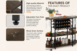 3-Tier Wine Bar Cabinet with Glass Holders, Shelves, and Charging Station - thumbnail 3