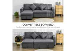 Grey Fabric Corner Sofa Bed with Storage Chaise - Modern 3-Seater Reclining Sofa - thumbnail 4