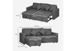 Grey Fabric Corner Sofa Bed with Storage Chaise - Modern 3-Seater Reclining Sofa - thumbnail 3