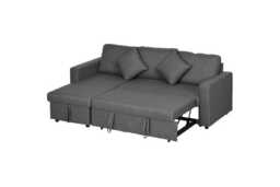 Grey Fabric Corner Sofa Bed with Storage Chaise - Modern 3-Seater Reclining Sofa
