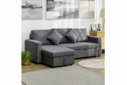 Grey Fabric Corner Sofa Bed with Storage Chaise - Modern 3-Seater Reclining Sofa - thumbnail 6