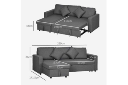 Grey Fabric Corner Sofa Bed with Storage Chaise - Modern 3-Seater Reclining Sofa - thumbnail 7