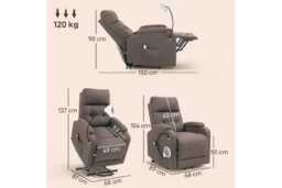 Ergonomic Electric Rise & Recline Armchair - Linen Upholstery, 120kg Capacity, LED Reading Light - thumbnail 3