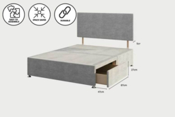Grey Fabric Divan Bed Set: Memory Sprung Mattress & Headboard Included - 6 Sizes & Optional Storage - thumbnail 8