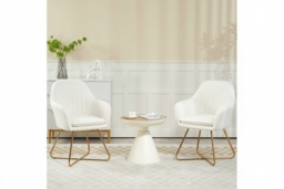 PRICE DROP! Set of 2 Cream Sherpa Fleece Dining Chairs - Plush Upholstered Accent Armchairs, Modern Steel Legs - thumbnail 2