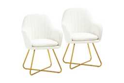PRICE DROP! Set of 2 Cream Sherpa Fleece Dining Chairs - Plush Upholstered Accent Armchairs, Modern Steel Legs - thumbnail 1