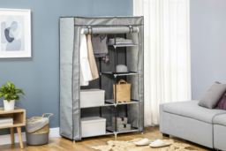 PRICE DROP! Portable Fabric Bedroom Wardrobe - 6 Shelf Steel Storage, Dust-Proof Cover, Space-Saving Design - thumbnail 5