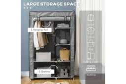 PRICE DROP! Portable Fabric Bedroom Wardrobe - 6 Shelf Steel Storage, Dust-Proof Cover, Space-Saving Design - thumbnail 3