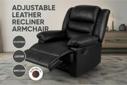 Adjustable Leather Recliner Armchair Sofa - Modern PU, High-Back, Black or Brown - thumbnail 2