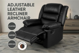 Adjustable Leather Recliner Armchair Sofa - Modern PU, High-Back, Black or Brown - thumbnail 6