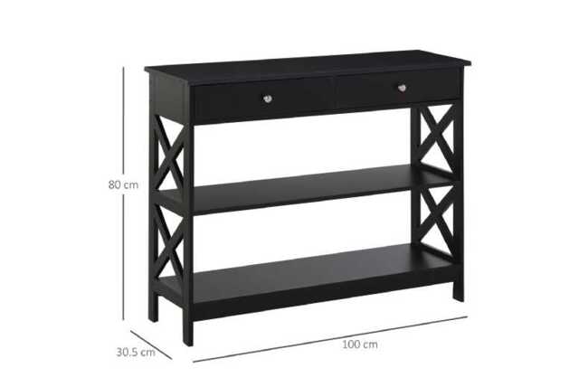 Black MDF Storage Console Table with Drawers & Shelves - Contemporary Hallway or Living Room Side Table - image 1