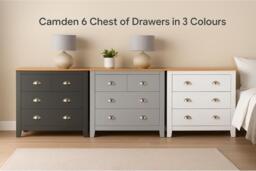 PRICE DROP! Camden Contemporary 6-Drawer Chest - Sturdy Bedroom Storage in Graphite, Grey, or White with Oak Top - thumbnail 2