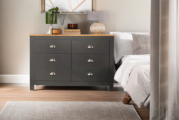 PRICE DROP! Camden Contemporary 6-Drawer Chest - Sturdy Bedroom Storage in Graphite, Grey, or White with Oak Top - thumbnail 4