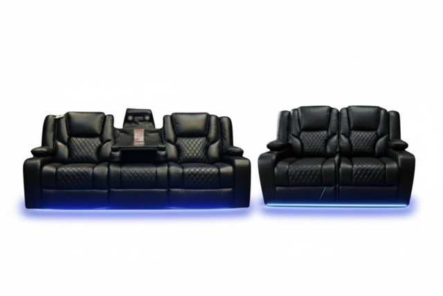 PRICE DROP! Bentley Cinema Leather 3+2 Seater Electric Reclining Sofa Set - image 1