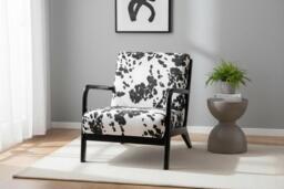 Velvet-Upholstered Black & White Spotted Armchair - Comfy & Stylish - thumbnail 2
