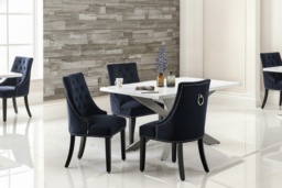 Velvet Dining Chair Set with Knocker Back - Plush Upholstered, Wooden Legs, 1/2/4/6 Seater, Modern Classic - thumbnail 2